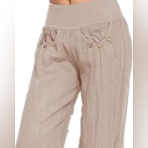Vintage Italian Linen Tan Loose Fit Lounge Oversized Pants